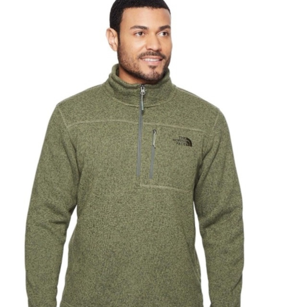 The North Face Men’s Olive Quarter-Zip Fleece XXL Logo Embroidered Front Pockets